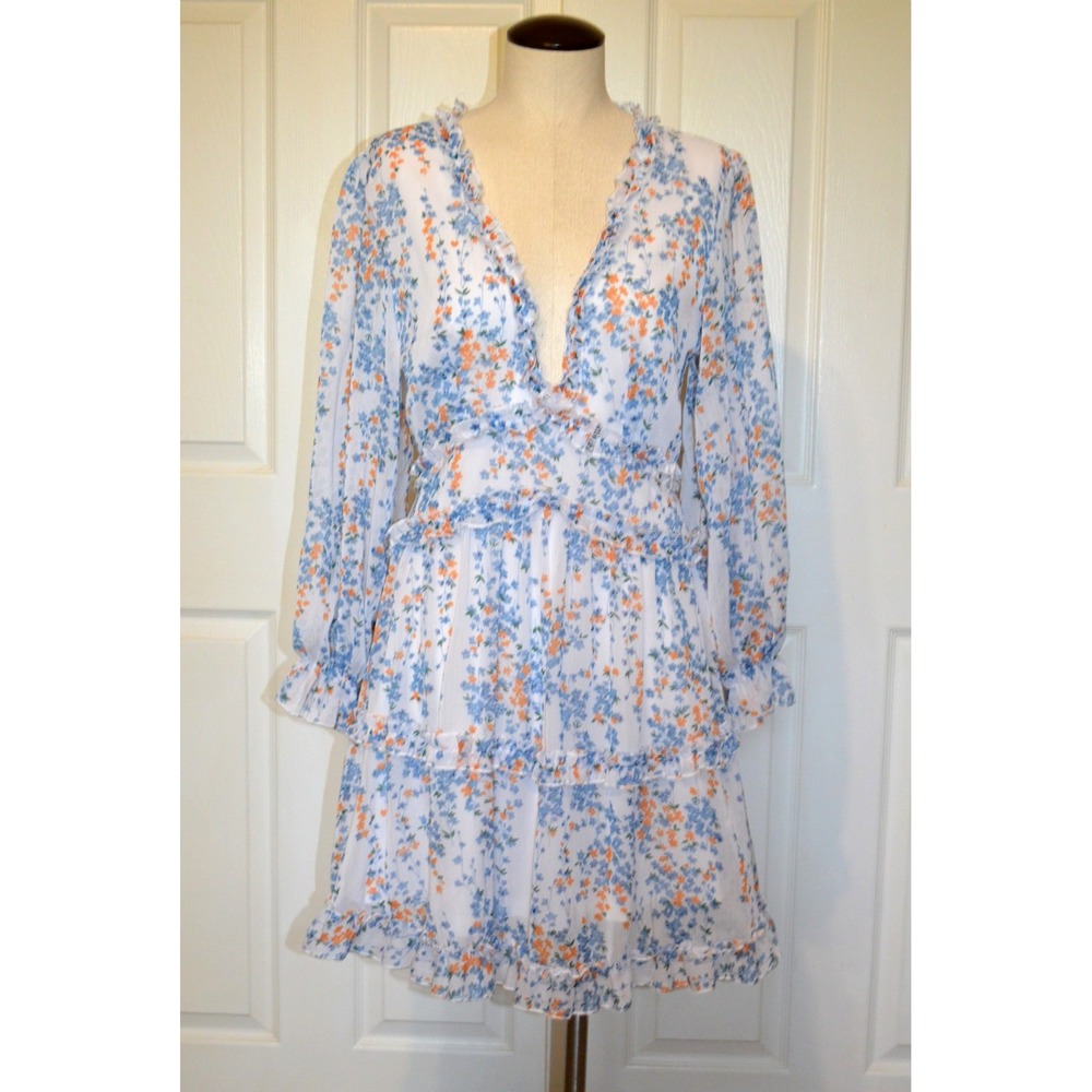 Unbranded Floral Dress Long Sleeves Cottagecore Fairy Womens M Deep V-Neck